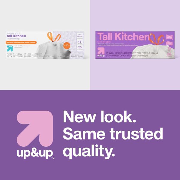 up&up 13 Gallon Drawstring Tall Kitchen Trash Bags, 25 Count, Lavender