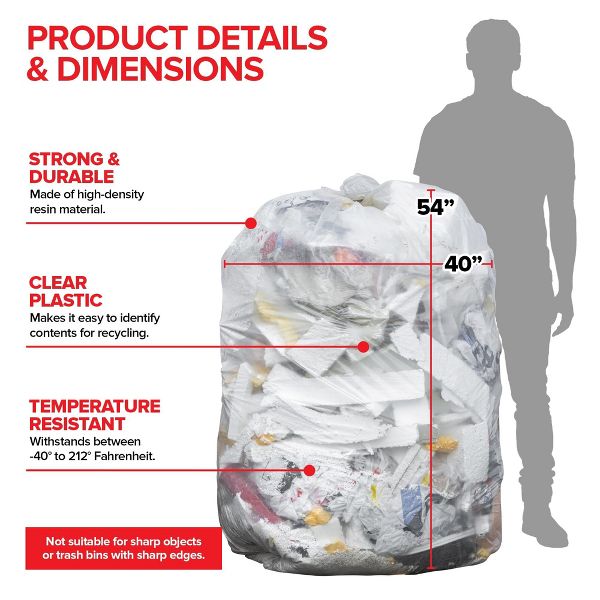 55-60 Gallon Multi-Purpose Trash Bags, 150 Count, Clear