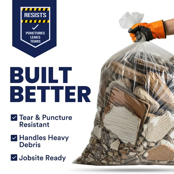 Plasticplace 42 Gallon Contractor Trash Bags, 50 Count, Clear, 33 x 48 in, 4.0 mil