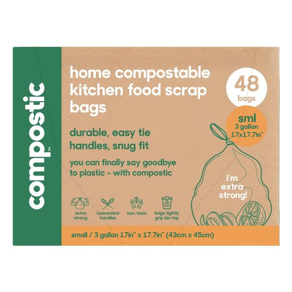 Compostic 3 Gallon Compostable Trash Bags, 48 Count