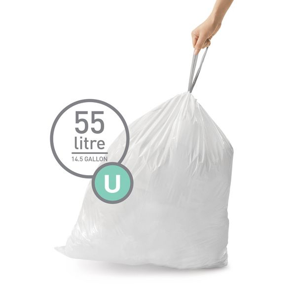 simplehuman 50-80 L Drawstring Tall Kitchen Trash Bags, Code U, 100 Count, White