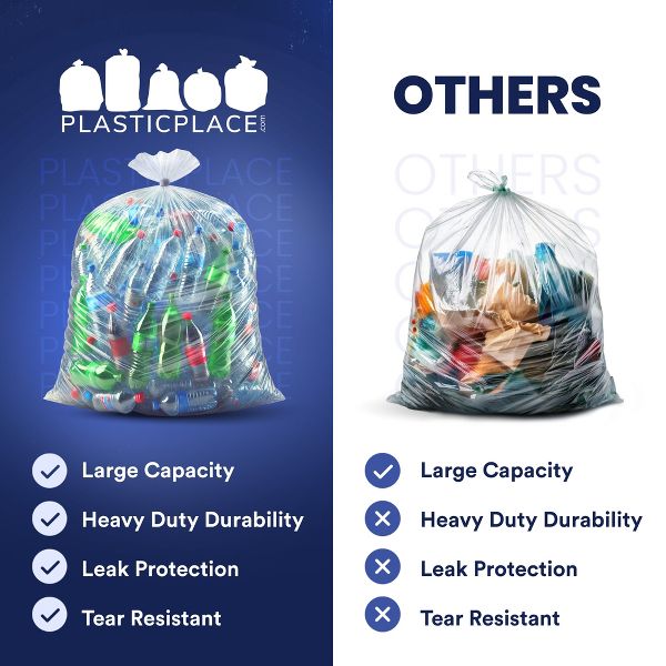 Plasticplace 55-60 Gallon Trash Bags, 50 Count, Clear, 38 x 58 in, 1.5 mil