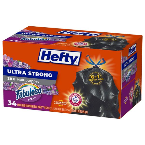 Hefty 30 Gallon Fabuloso Trash Bags, 34 Count