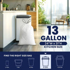 Plasticplace 13 Gallon Drawstring Tall Kitchen Trash Bags, 50 Count, White, 24 x 31 in, 1.2 mil