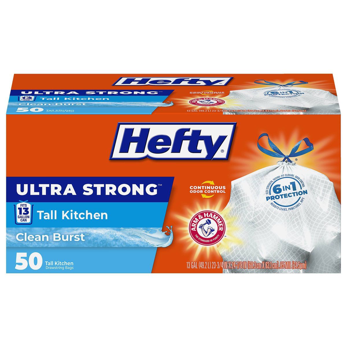 Hefty 13 Gallon Drawstring Tall Kitchen Trash Bags, 50 Count, Fresh Scent