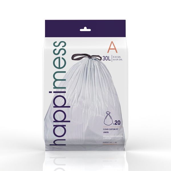 happymess 8 Gallon / 30 L Drawstring Trash Bags, 60 Count, per pack: 20 bags, Unscented, Clear