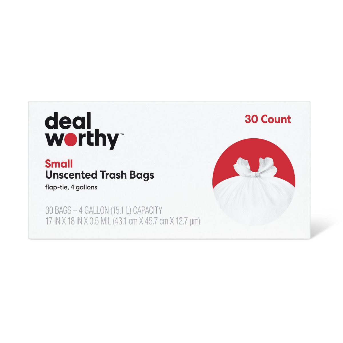 Dealworthy 4 Gallon Flap-Tie Small Trash Bags, 30 Count