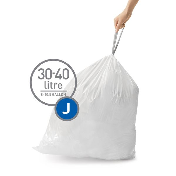 simplehuman 30-45 L Drawstring Tall Kitchen Trash Bags, Code J, 60 Count, White