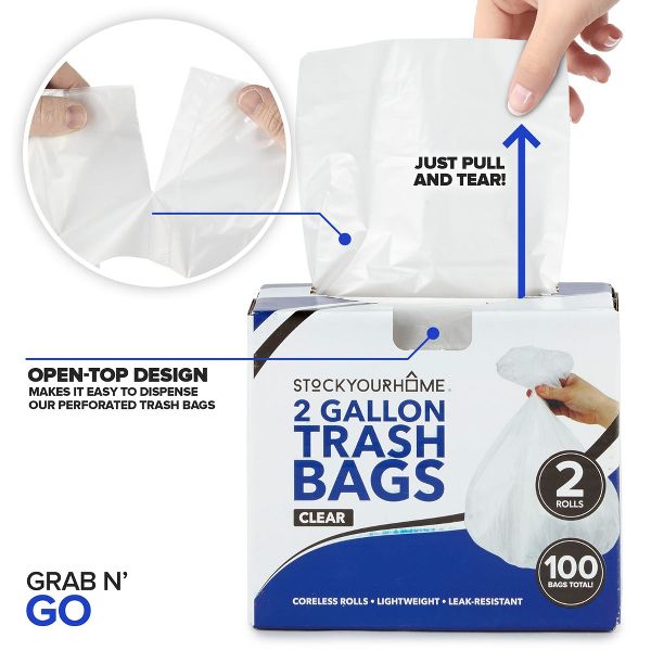 2 Gallon Trash Bags, 100 Count, Unscented
