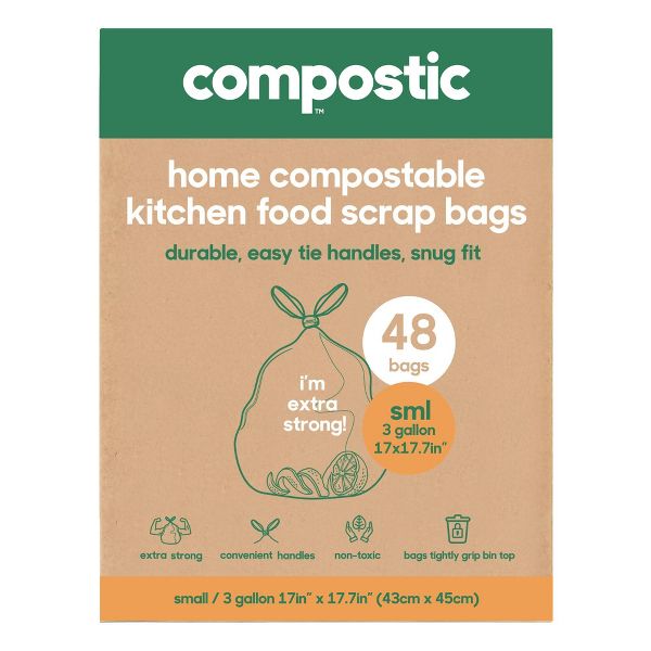 Compostic 3 Gallon Compostable Trash Bags, 48 Count