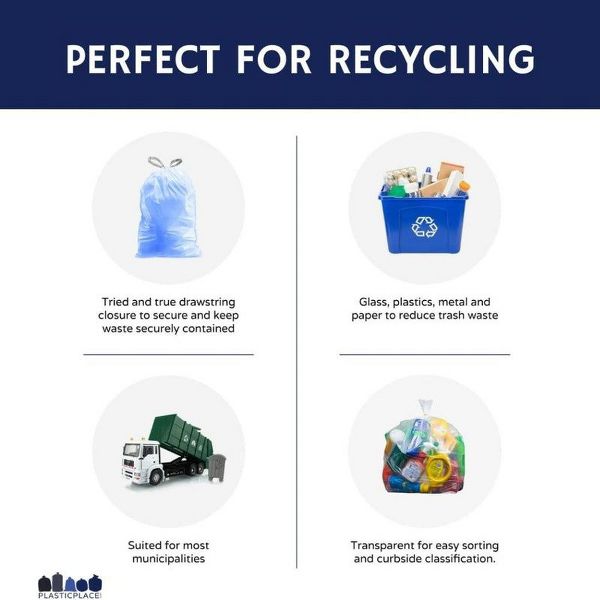 Plasticplace 5.3 Gallon / 20 L Recycling Bags, Compatible with simplehuman Code D, 100 Count, Blue, 15.75 x 28 in