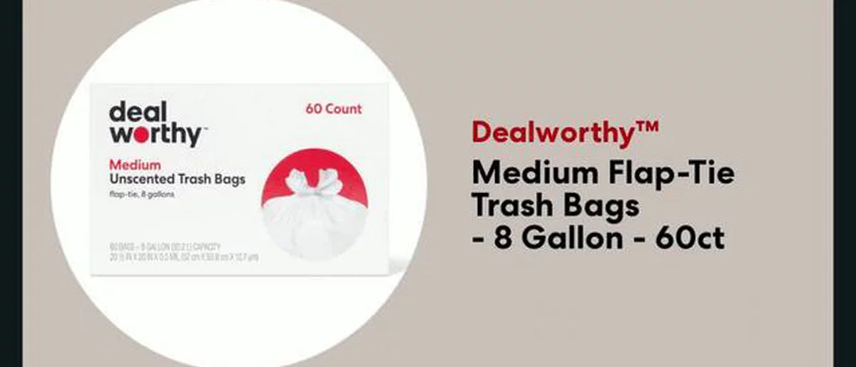 Dealworthy 8 Gallon Flap-Tie Medium Trash Bags, 60 Count