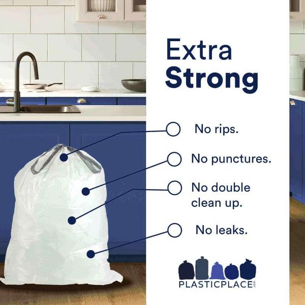 Plasticplace 2.6 Gallon / 10 L Drawstring Trash Bags, Compatible with simplehuman Code R, 100 Count, White, 16.5 x 18 in