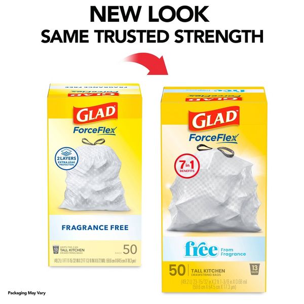 Glad 13 Gallon ForceFlex Drawstring Trash Bags, 50 Count, Unscented