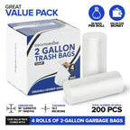 2 Gallon Trash Bags, 200 Count, Clear