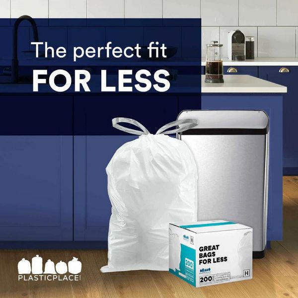Plasticplace 14.5-21 Gallon / 55-80 L Trash Bags, Compatible with simplehuman Code U, 100 Count, White, 27 x 32 in