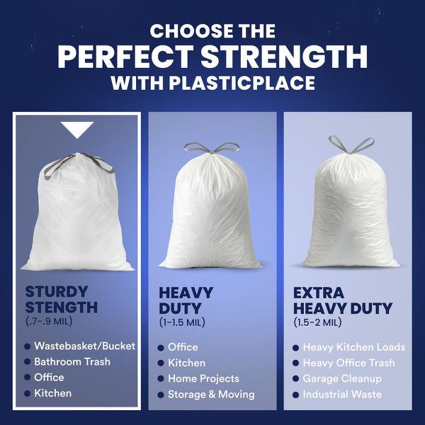 Plasticplace 5 Gallon Drawstring Trash Bags, 100 Count, White