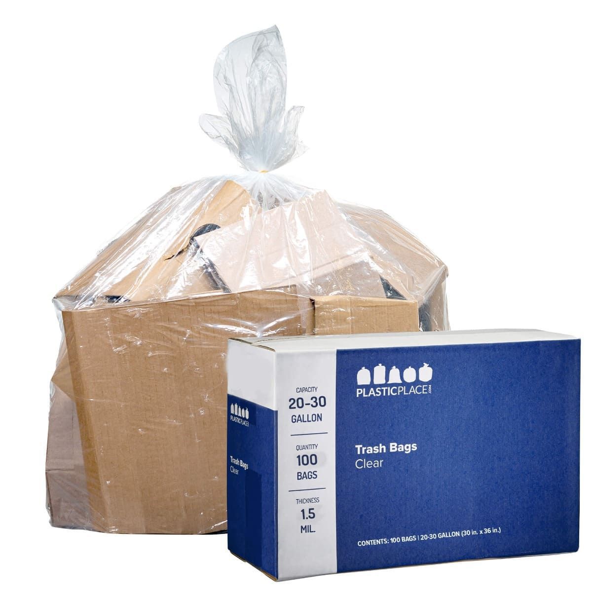 Plasticplace 20-30 Gallon Trash Bags, 100 Count, 1.5 mil