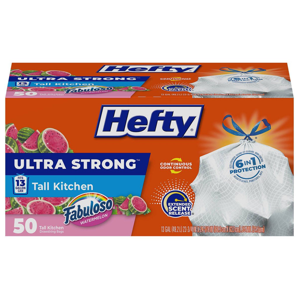 Fabuloso Drawstring Tall Kitchen Trash Bags, 50 Count, Watermelon