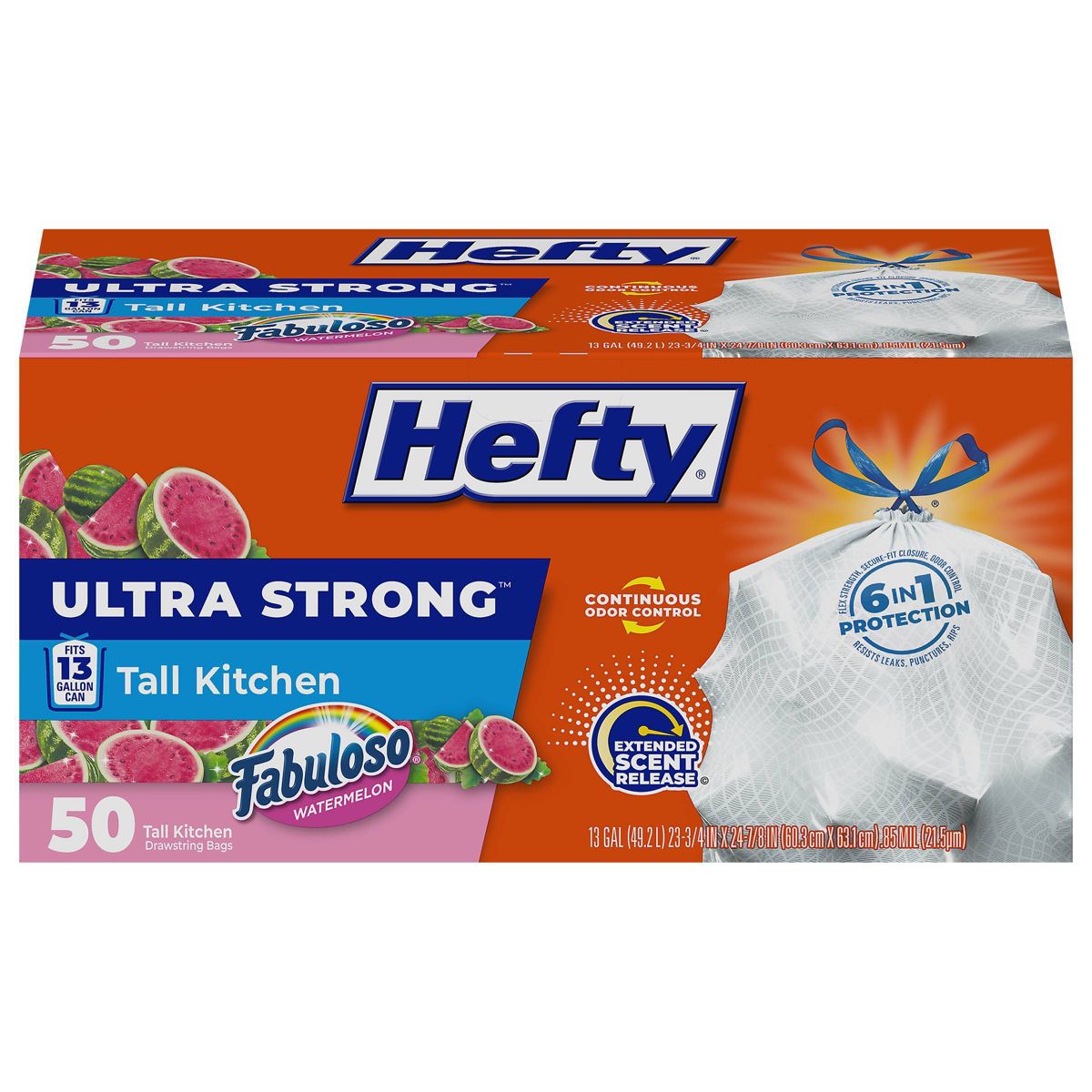 Fabuloso Drawstring Tall Kitchen Trash Bags, 50 Count, Watermelon