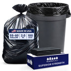 Plasticplace 55-60 Gallon Heavy-Duty Trash Bags, 100 Count, Black, 38 x 58 in, 2.0 mil
