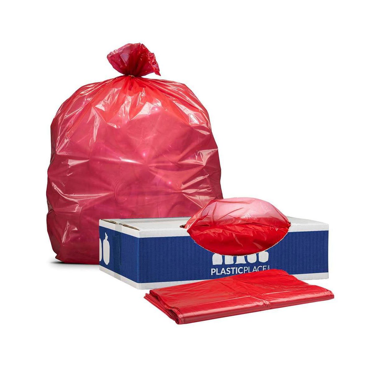 Plasticplace 32-33 Gallon Trash Bags, 100 Count, Red, 33 x 39 in, 1.5 mil