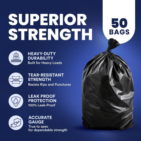 Plasticplace 55-60 Gallon Trash Bags, 50 Count, Black, 1.5 mil