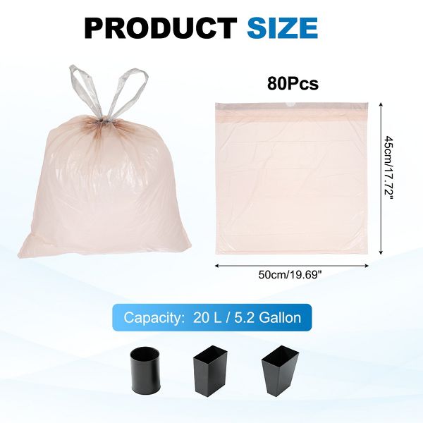 Unique Bargains Drawstring Bathroom Trash Bags, 80 Count, Unscented, Pink, Easy-Dispense