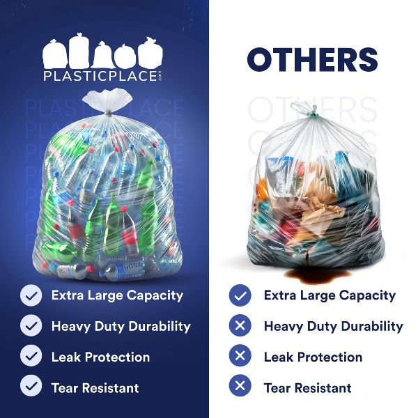 Plasticplace 95-96 Gallon Trash Bags, 25 Count, Clear, 61 x 68 in, 1.5 mil