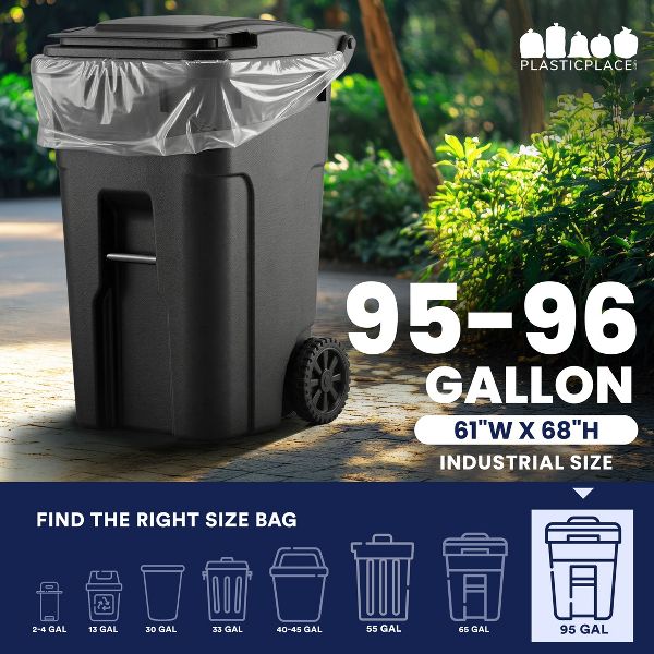 Plasticplace 95-96 Gallon Trash Bags, 25 Count, Clear, 61 x 68 in, 1.5 mil