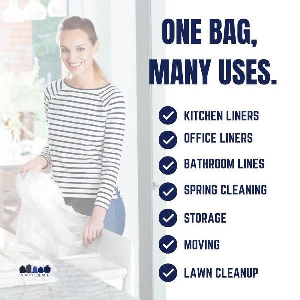 Plasticplace 12-16 Gallon Trash Bags, 500 Count, Black, 24 x 32 in, 0.8 mil