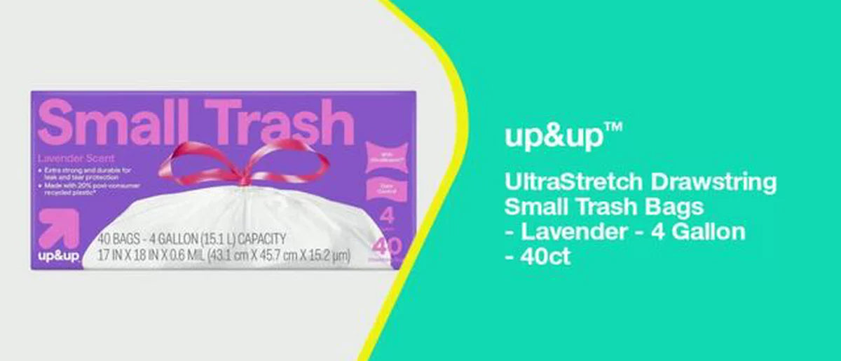 up&up 4 Gallon Drawstring Small Trash Bags, 40 Count, Lavender