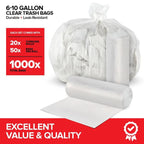 6-10 Gallon Multi-Purpose Trash Bags, 1000 Count, Clear