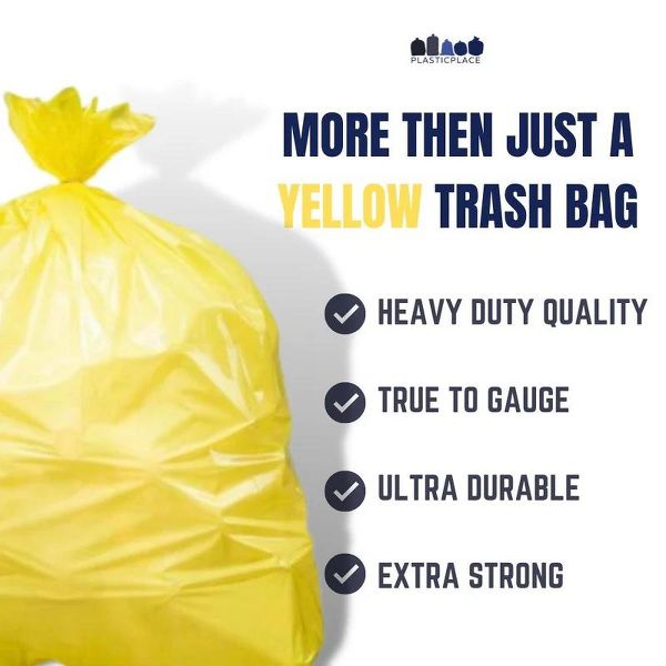 Plasticplace 32-33 Gallon Trash Bags, 100 Count, Yellow, 33 x 39 in, 1.5 mil