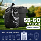 Plasticplace 55-60 Gallon Trash Bags, 50 Count, Black, 1.5 mil