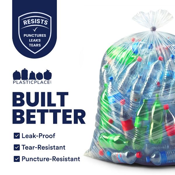 Plasticplace 65 Gallon Heavy-Duty Trash Bags, 25 Count, Clear, 50 x 48 in, 2.7 mil