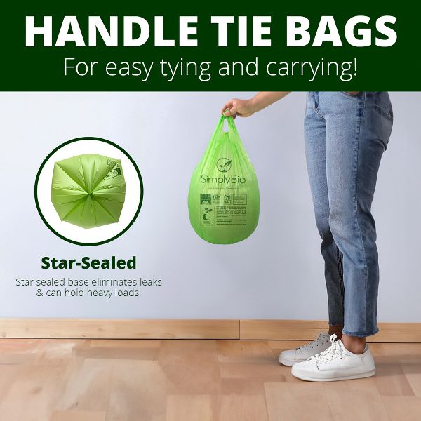 Simply Bio 1.6 Gallon / 6.06 L Drawstring Heavy-Duty Compostable Trash Bags, 50 Count, 0.6 mil