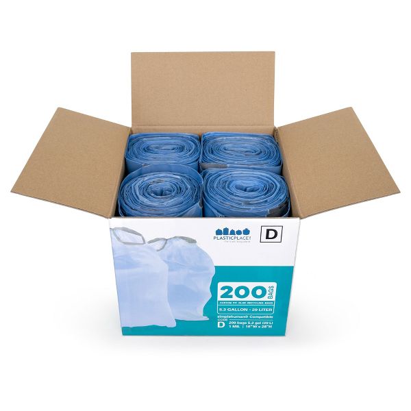 Plasticplace 5.2 Gallon Trash Bags, Compatible with simplehuman Code D, 200 Count, Blue