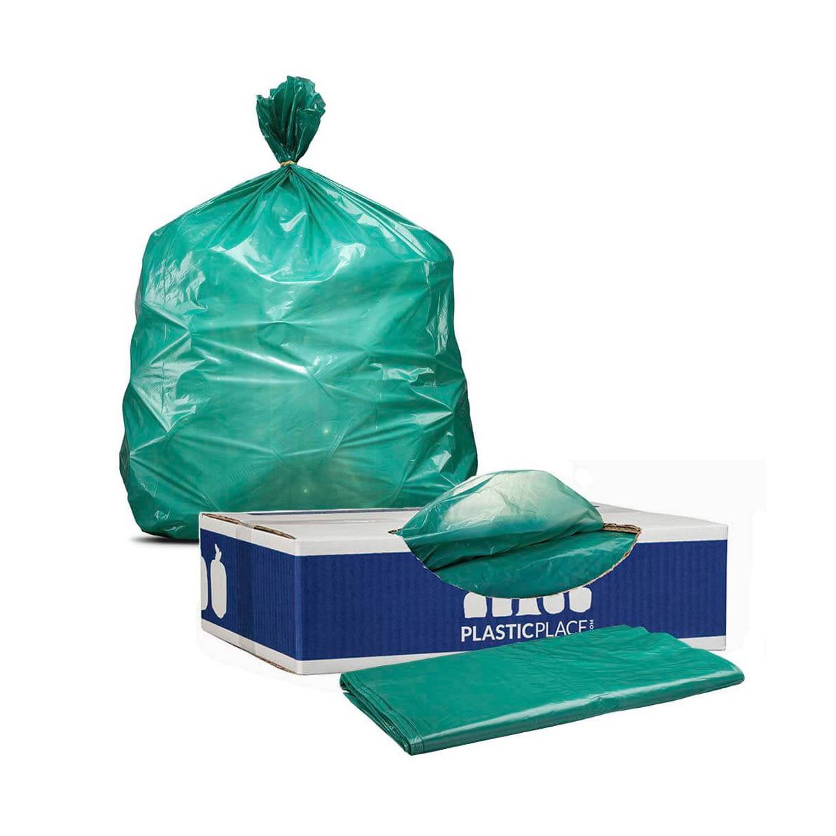 Plasticplace 12-16 Gallon Trash Bags, 250 Count, Green, 24 x 31 in, 1.0 mil