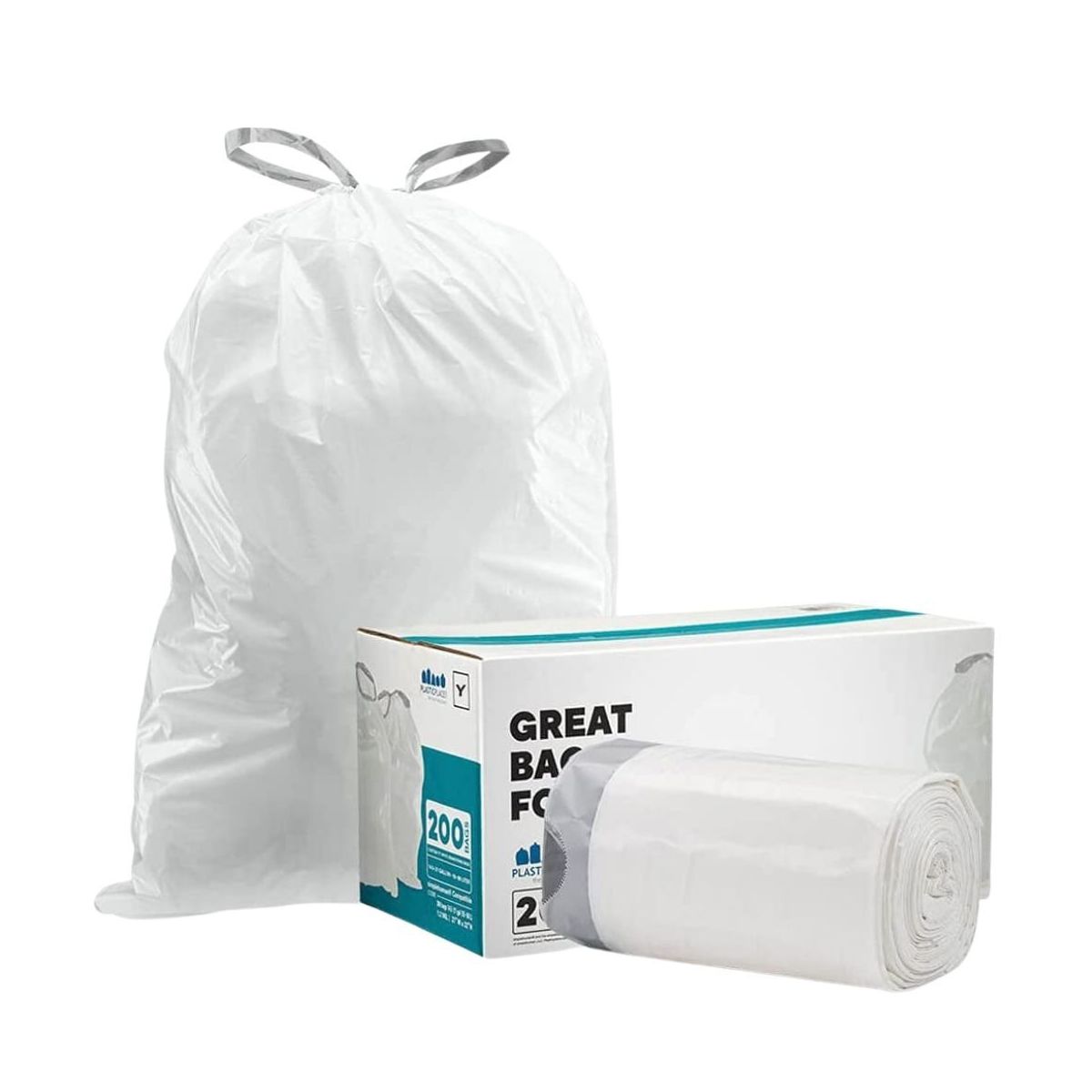 Plasticplace 30.4 Gallon Trash Bags, Compatible with simplehuman Code Y, 100 Count, White, 28.75 x 39 in