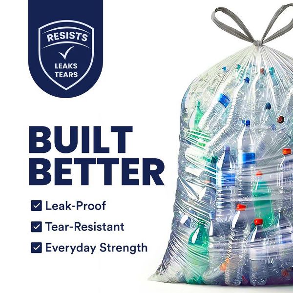 Plasticplace 32-33 Gallon Drawstring Trash Bags, 100 Count, Clear, 33 x 38 in, 0.9 mil