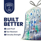 Plasticplace 32-33 Gallon Drawstring Trash Bags, 100 Count, Clear, 33 x 38 in, 0.9 mil