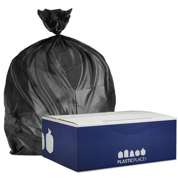 Plasticplace 12-16 Gallon High-Density Trash Bags, 1000 Count, Black, 24 x 33 in, 8 microns