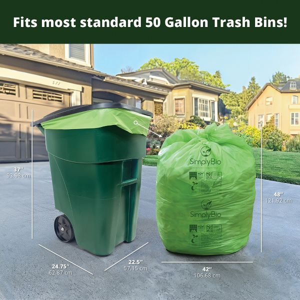 Simply Bio 55 Gallon Flat-Top Compostable Trash Bags, 12 Count