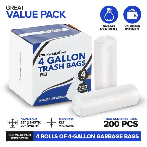 4 Gallon Small Trash Bags, 200 Count, Unscented