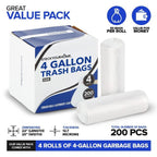 4 Gallon Small Trash Bags, 200 Count, Unscented