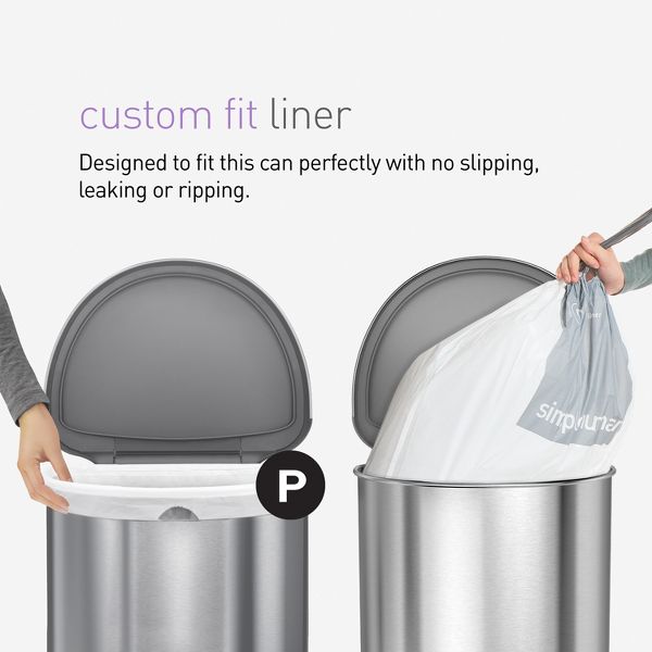 simplehuman 50-60 L Code P Custom-Fit Drawstring Trash Bags, 200 Count, White