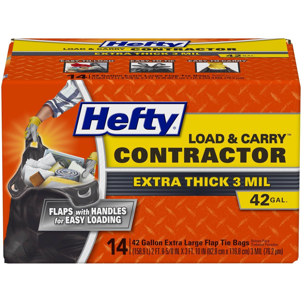 Hefty 42 Gallon Flap-Tie Contractor Trash Bags, 14 Count