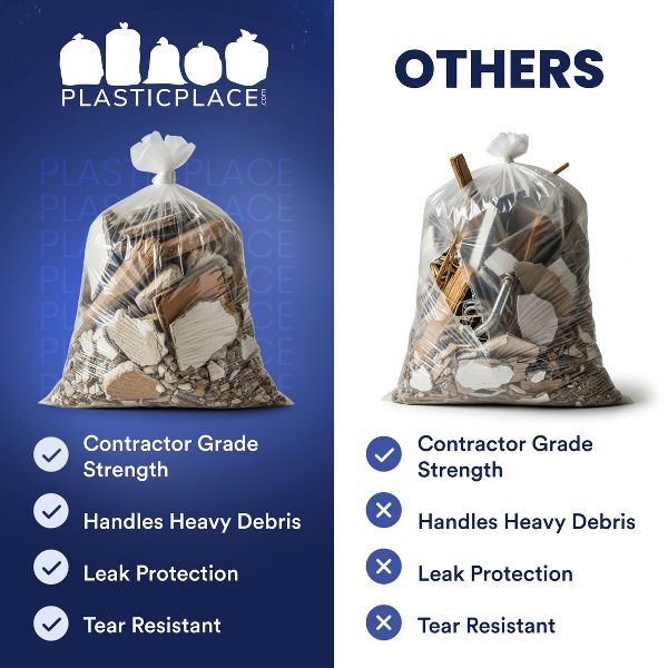 Plasticplace 42 Gallon Contractor Trash Bags, 50 Count, Clear, 33 x 48 in, 4.0 mil