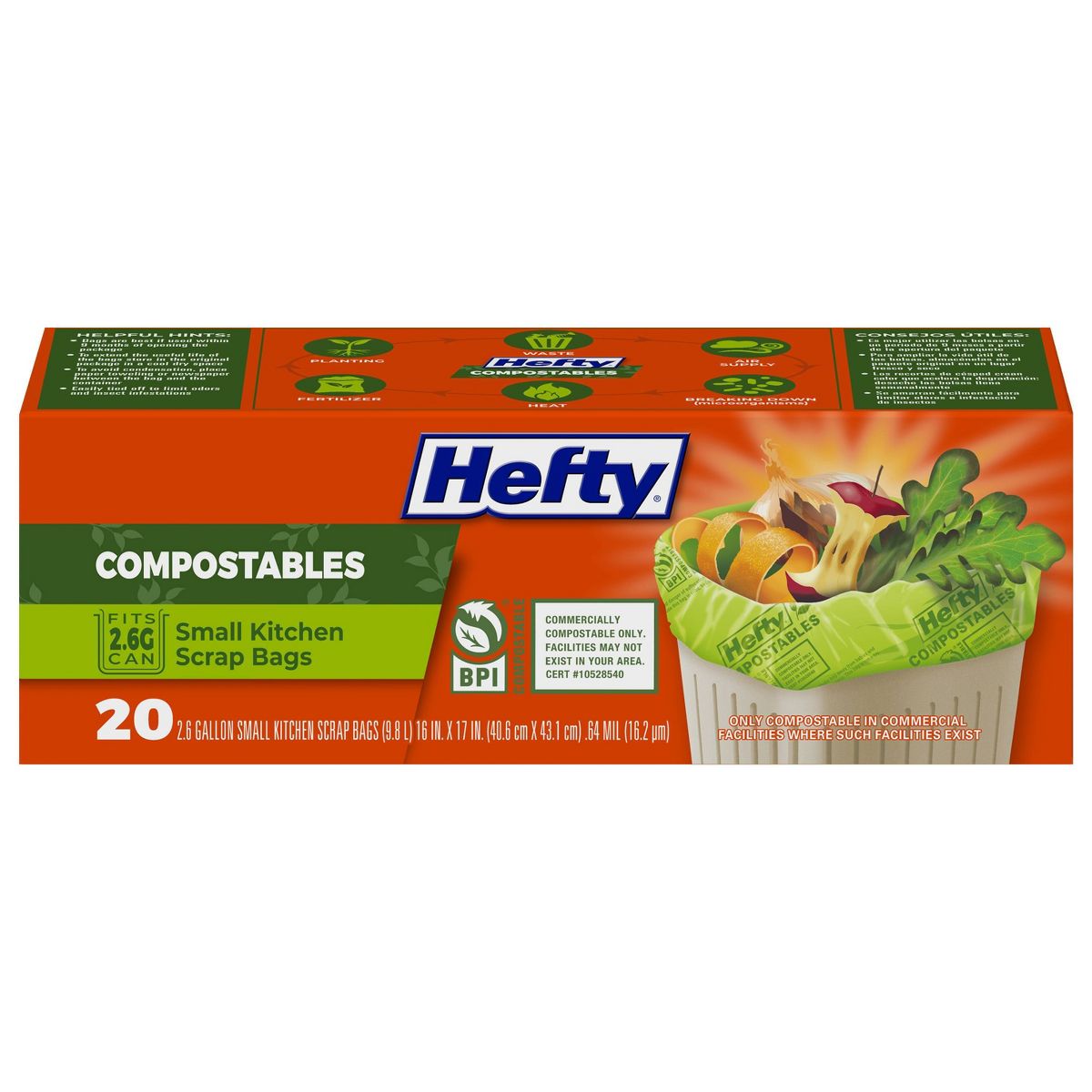 Hefty 2.6 Gallon Compostable Trash Bags, 20 Count